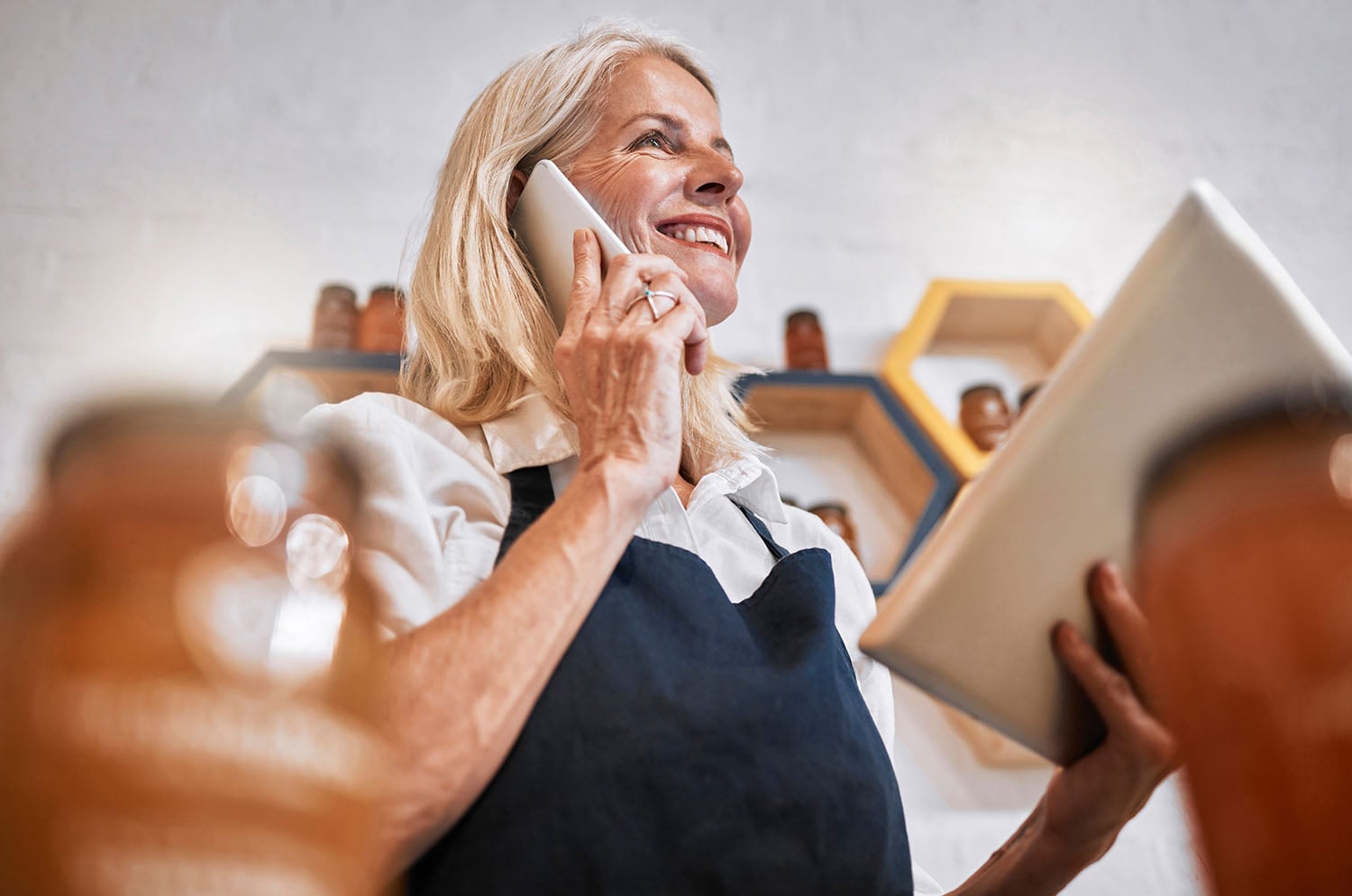 A woman in a phone call